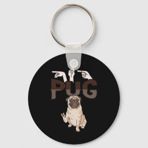 ILY Pug ASL Hand Gesture Deaf Hearing Loss Awarene Keychain