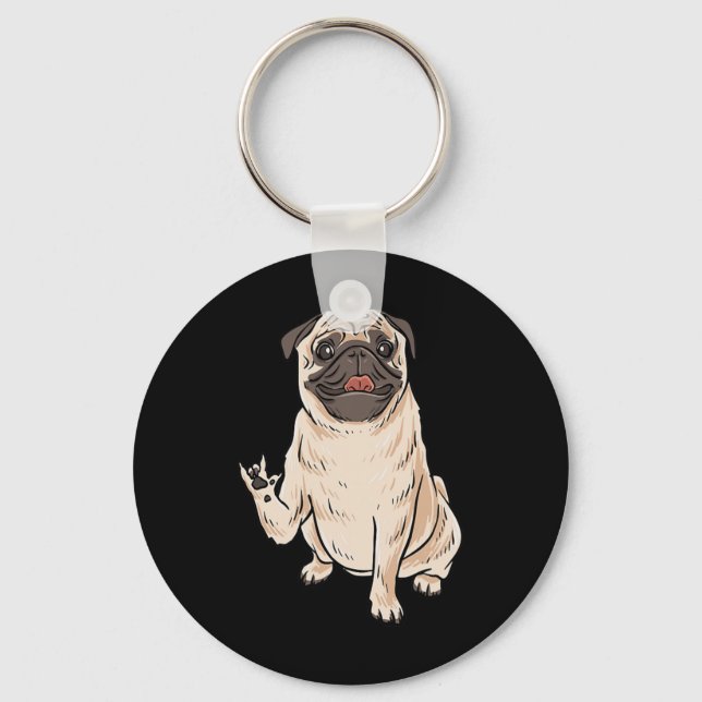 ILY PUG DOG ASL Hand Gesture Deaf Hearing Loss Awa Keychain (Front)