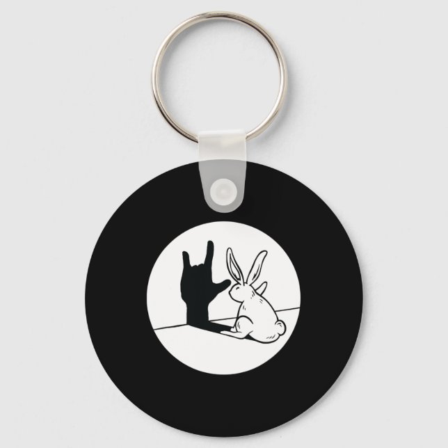 ILY Rabbit ASL Hand Gesture Deaf Hearing Loss Awar Keychain (Front)