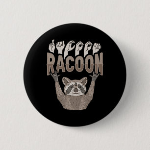 ILY Racoon ASL Hand Gesture Deaf Hearing Loss Awar 2 Inch Round Button