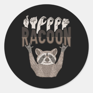 ILY Racoon ASL Hand Gesture Deaf Hearing Loss Awar Classic Round Sticker