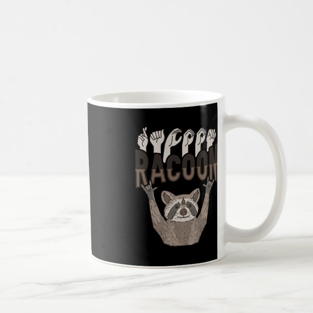ILY Racoon ASL Hand Gesture Deaf Hearing Loss Awar Coffee Mug (Right)