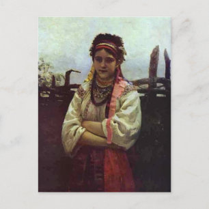 Ilya Repin- Ukranian Girl by a Fence Postcard