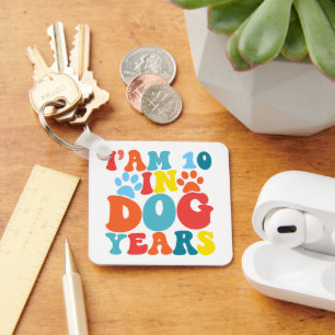 I'm 10 In Dog Years 70th Birthday Groovy Dog Lover Keychain