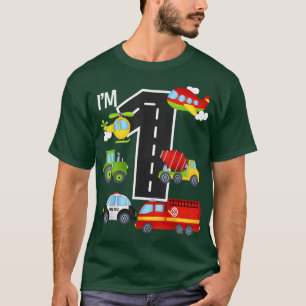 I'm 1 Birthday Boy 1st Bday Car Fire Truck Airplan T-Shirt