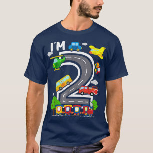I'm 2 Birthday Boy 2nd Bday Train Car Fire Truck A T-Shirt