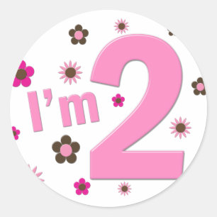 "I'm 2" Pink & Brown Flowers Classic Round Sticker