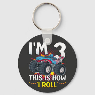 I'm 3 This is how I roll Monster Truck Button Keychain
