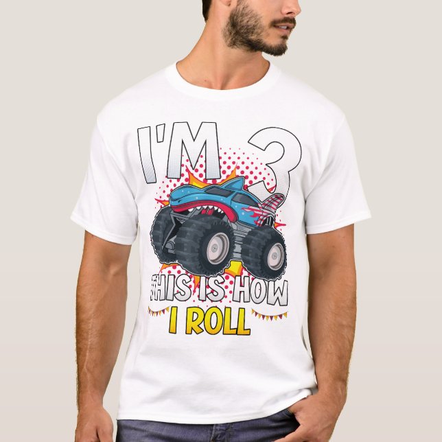 I'm 3 This is how I roll Monster Truck Men T-Shirt (Front)