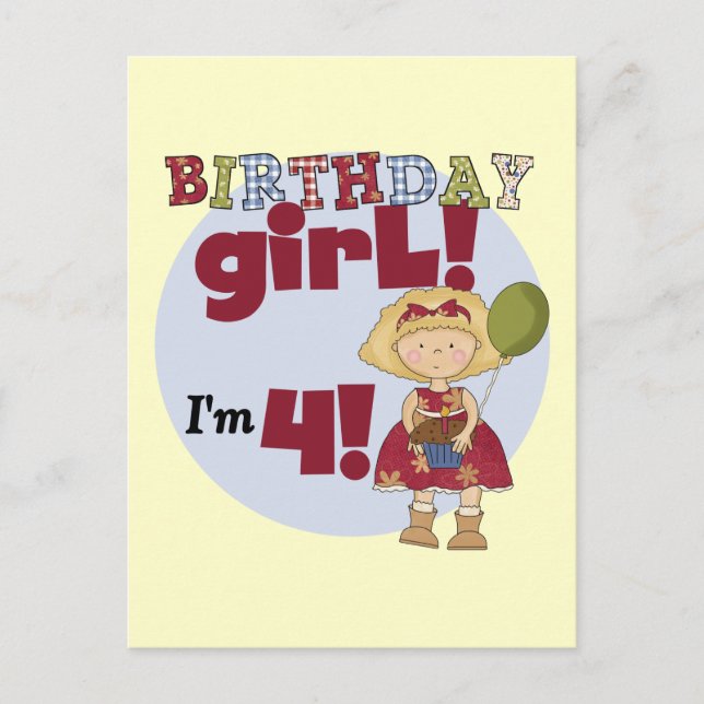 I'm 4 Birthday Girl T-shirts and Gifts Postcard (Front)