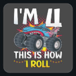 I'm 4 This is how I roll Monster Truck Square Sticker<br><div class="desc">I'm 4 This is how I roll Monster Truck 4th Birthday Boys Family Matching Design Gift Square Sticker Classic Collection.</div>