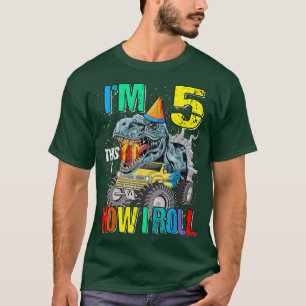 I'm 5 This Is How I Roll Monster Truck Dinosaur T-Shirt