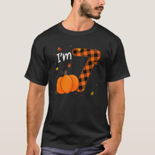 I'm 7 Pumpkin 7th Birthday Boy Girl Buffalo Plaid T-Shirt