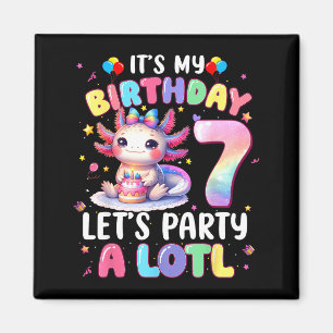I'm 7th Birthday Girl Cute Axolotl 7 Year Old Bday Magnet