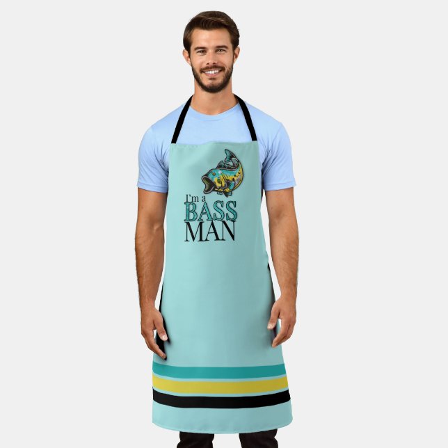 I'm A Bass Man Fishing Lover in Blue and Yellow Apron (Worn)
