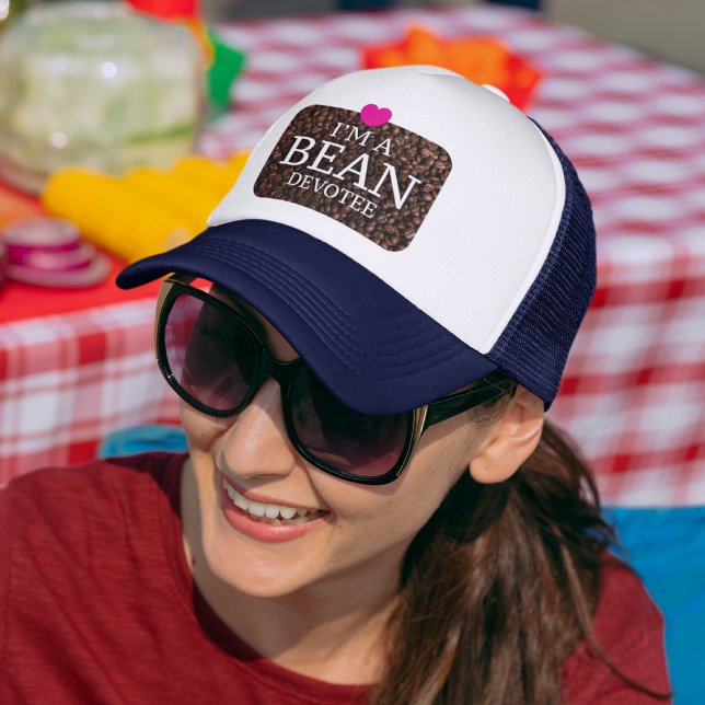 I'm A Bean Devotee, Coffee Print Trucker Hat (Creator Uploaded)