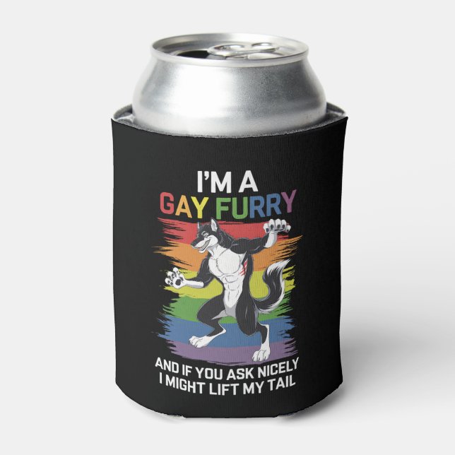 I'm A Gay Furry Fox Rainbow LGBTQ Pride Can Cooler (Can Front)