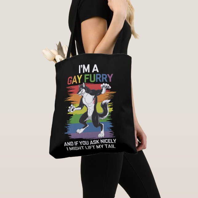 I'm A Gay Furry Fox Rainbow LGBTQ Pride Tote Bag (Close Up)