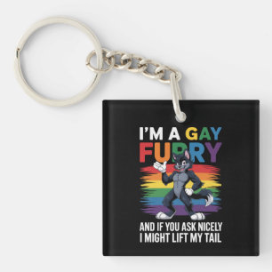 I'm A Gay Furry Rainbow Fox Wolf Pride Month Keychain
