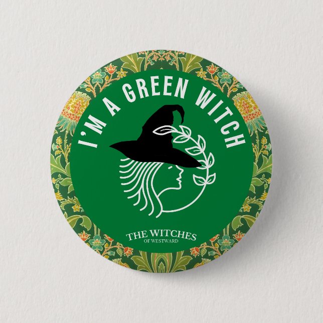 I'm A Green Witch! 2 Inch Round Button (Front)