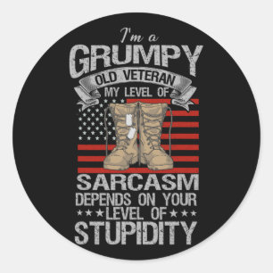 I'm A Grumpy Old Veteran Funny Army Us Flag Grandp Classic Round Sticker