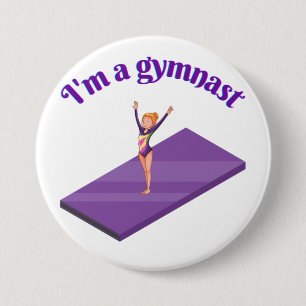 I'm A Gymnast - Girl w/ Leotard on Purple Gym Mat  3 Inch Round Button