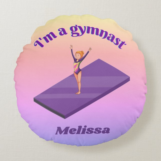 I'm A Gymnast - Girl w/ Leotard on Purple Gym Mat  Round Pillow (Front)
