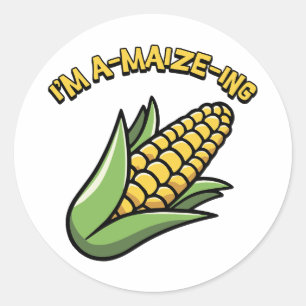 I'm A-maize-ing. Cute and amazing corn joke Classic Round Sticker