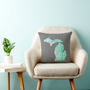I'm A Michigander Michigan Silhouette On Gray Throw Pillow