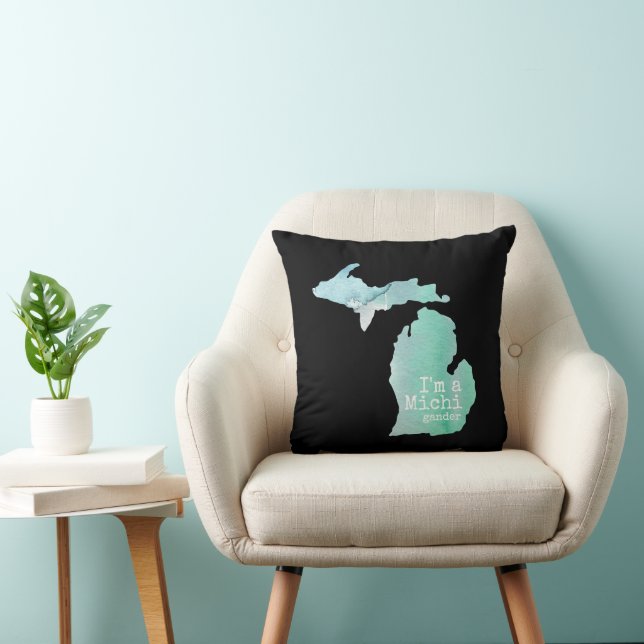 I'm A Michigander Michigan Silhouette Throw Pillow (Chair)