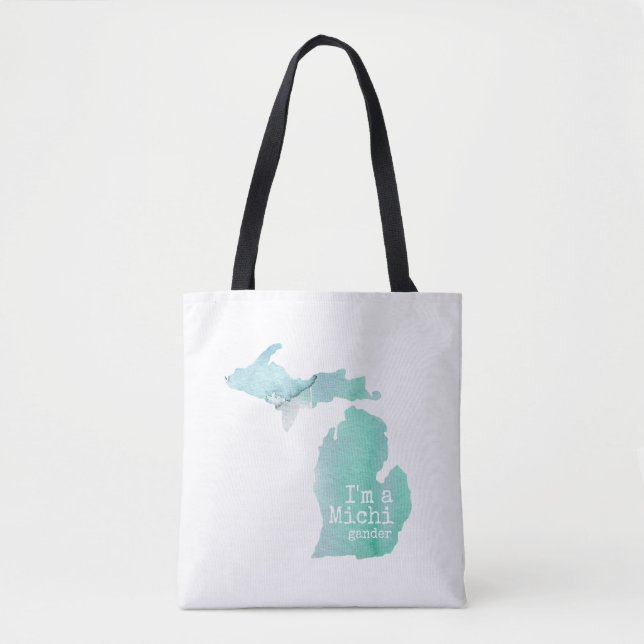 I'm A Michigander Watercolor Filled Silhouette Tote Bag (Front)
