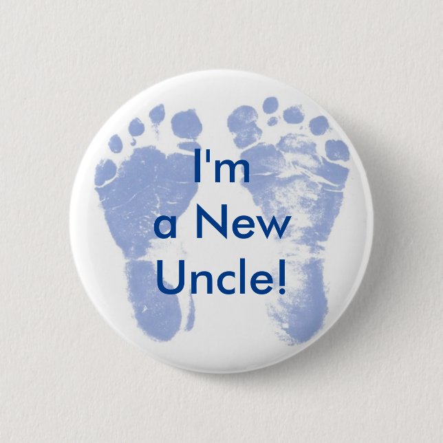 I'm a New Uncle! Baby Boy Feet Button (Front)