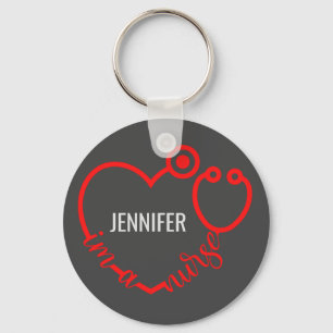 I'm A Nurse Stethoscope Heart Custom Gift Birthday Keychain