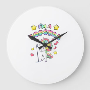 I'm A Popstar Happy Singing Unicorn Popstar T-Shir Large Clock