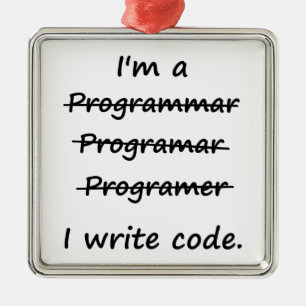 I'm a Programmer I Write Code Bad Speller Metal Ornament