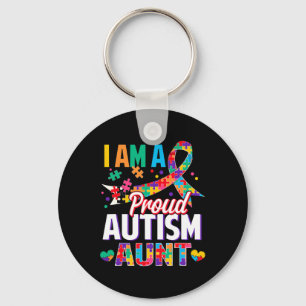 I'm A Proud Autism Aunt Autism Awareness Puzzle Pi Keychain