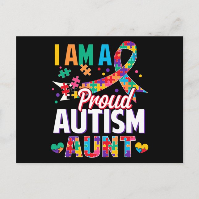 I'm a Proud Autism Aunt Autism Awareness Puzzle Pi Postcard (Front)
