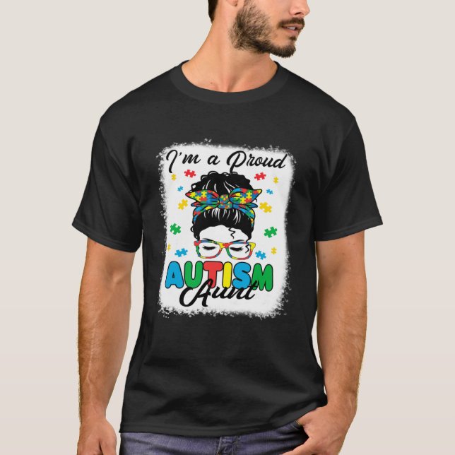 I'm A Proud Autism Aunt Love Heart Autism Awarenes T-Shirt (Front)