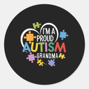 I'm A Proud Autism Grandma Awareness Love Heart Pu Classic Round Sticker