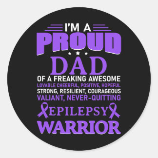 I'm A Proud Dad Epilepsy Awareness Purple Ribbon M Classic Round Sticker