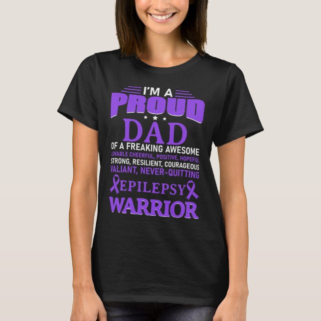 I'm A Proud Dad Epilepsy Awareness Purple Ribbon M T-Shirt (Front)