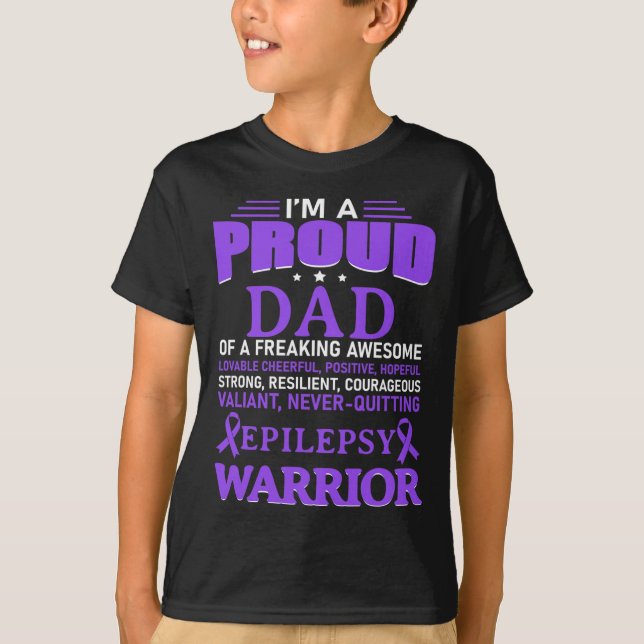 I'm A Proud Dad Epilepsy Awareness Purple Ribbon M T-Shirt (Front)