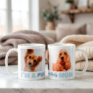I'm a Proud Dog Mom Custom 3 Photo Collage Blue Coffee Mug