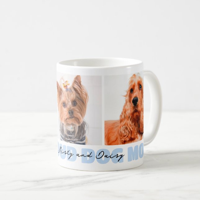 I'm a Proud Dog Mom Custom 3 Photo Collage Blue Coffee Mug (Front Right)