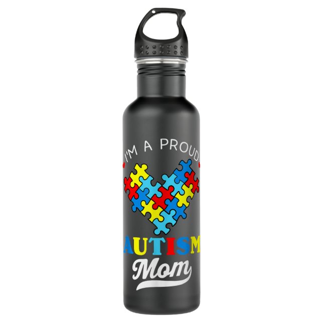 I'm A Proud Mom Autism Awareness Autistic Heart So 710 Ml Water Bottle (Front)