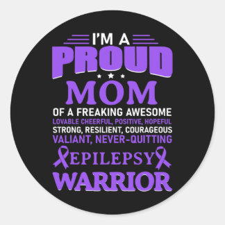 I'm A Proud Mom Epilepsy Awareness Purple Ribbon W Classic Round Sticker
