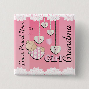 I'm a Proud New Grandma - Baby Girl 2 Inch Square Button