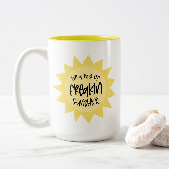 I'm a ray of freakin sunshine funny Two-Tone coffee mug (With Donut)
