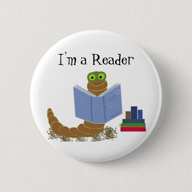 I'm a Reader Book Worm 2 Inch Round Button (Front)