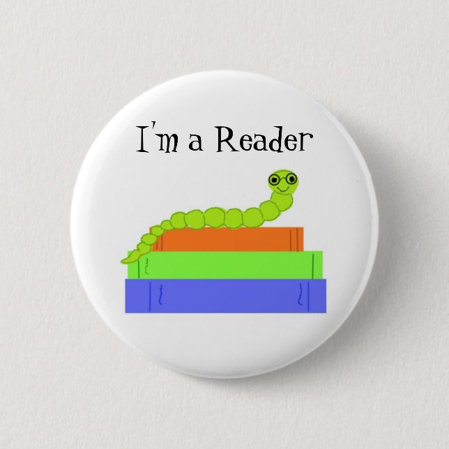 I'm a Reader, Bookworm 2 Inch Round Button (Front)